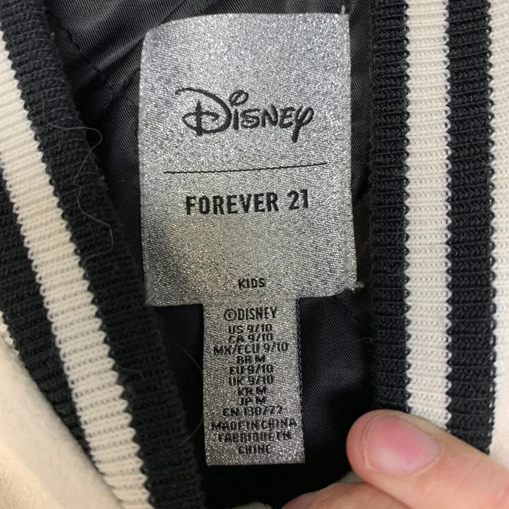 Forever 21 Disney Mickey & Friends Varsity Jacket Kids 9/10 White Black Pockets